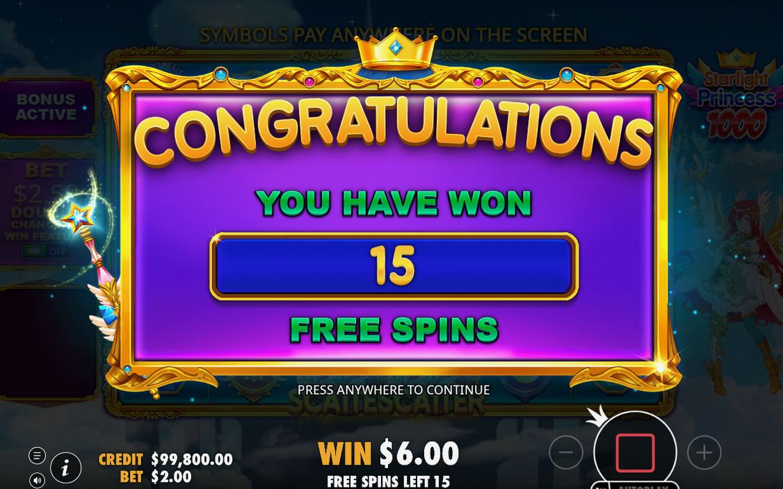 Free Spins round on purple starfield reels