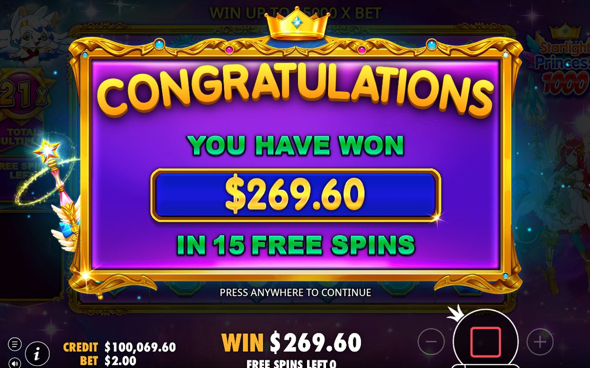 Win screen after a tumble sequence